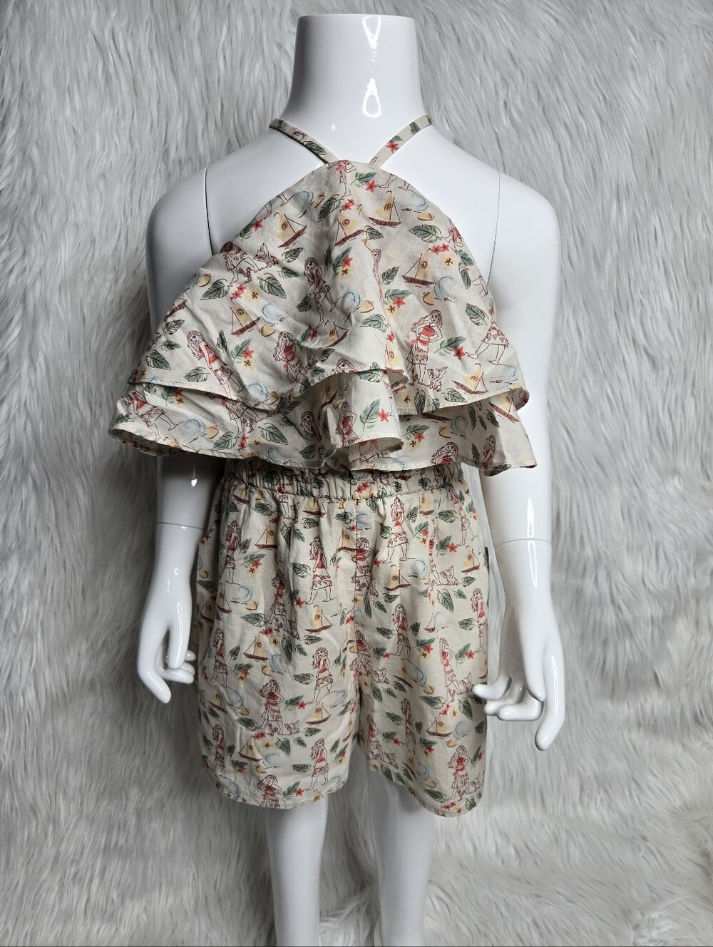 Disney X Janie and Jack Cream Halter Ruffle Romper Moana Design